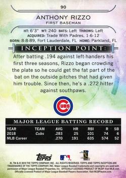 2019 Topps Inception #90 Anthony Rizzo Back