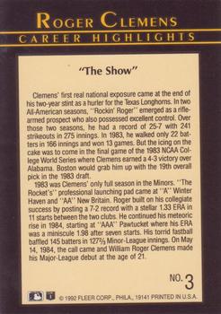 1992 Fleer - Roger Clemens Career Highlights #3 Roger Clemens Back