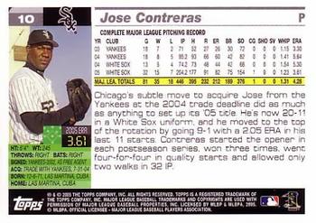 2005 Topps World Series Commemorative Set #10 Jose Contreras Back