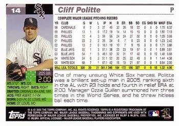 2005 Topps World Series Commemorative Set #14 Cliff Politte Back