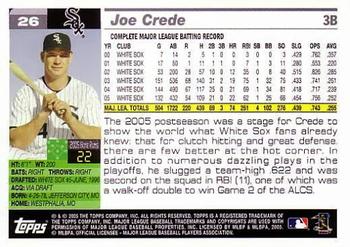2005 Topps World Series Commemorative Set #26 Joe Crede Back
