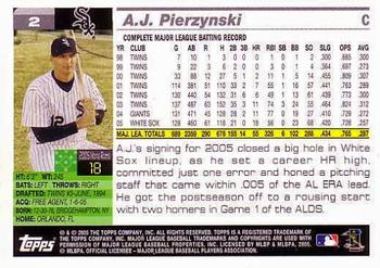 2005 Topps World Series Commemorative Set #2 A.J. Pierzynski Back