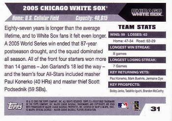 2005 Topps World Series Commemorative Set #31 Chicago White Sox Back