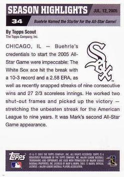 2005 Topps World Series Commemorative Set #34 SH  Buehrle named the starter All-Star Game Back