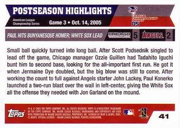 2005 Topps World Series Commemorative Set #41 ALCS Game 3 Paul Konerko Back