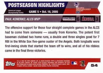 2005 Topps World Series Commemorative Set #54 ALCS Game 5 Paul Konerko Back