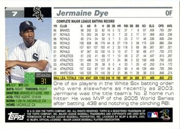 2005 Topps World Series Commemorative Set #7 Jermaine Dye Back