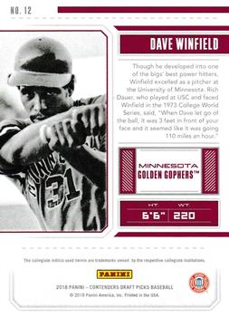 2018 Panini Contenders Draft Picks - Draft #12 Dave Winfield Back