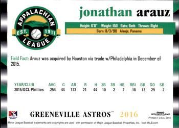 2016 Grandstand Appalachian League Top Prospects #1 Jonathan Arauz Back