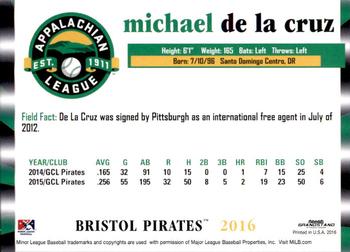 2016 Grandstand Appalachian League Top Prospects #9 Michael De La Cruz Back