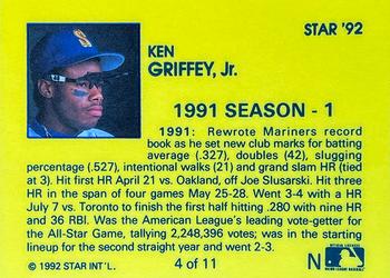 1992 Star Ken Griffey Jr. #4 Ken Griffey, Jr. Back