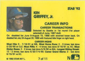 1992 Star Ken Griffey Jr. #7 Ken Griffey, Jr. Back