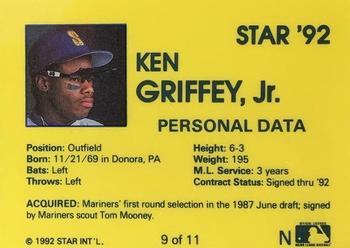 1992 Star Ken Griffey Jr. #9 Ken Griffey, Jr. Back