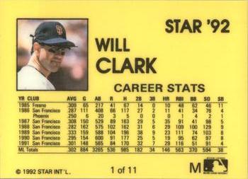 1992 Star Will Clark #1 Will Clark Back