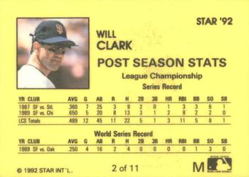 1992 Star Will Clark #2 Will Clark Back