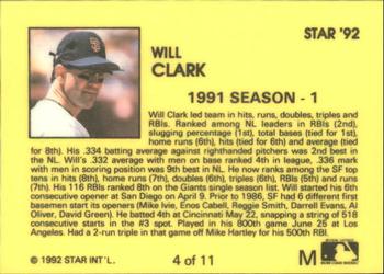 1992 Star Will Clark #4 Will Clark Back