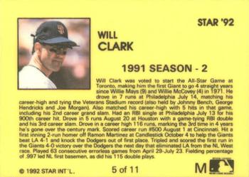 1992 Star Will Clark #5 Will Clark Back