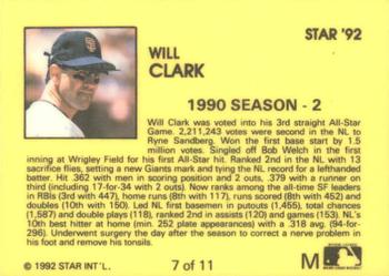 1992 Star Will Clark #7 Will Clark Back