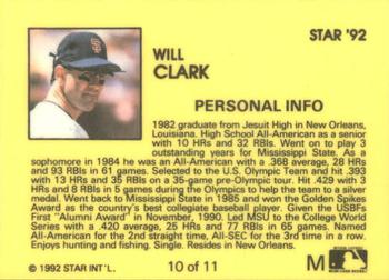 1992 Star Will Clark #10 Will Clark Back