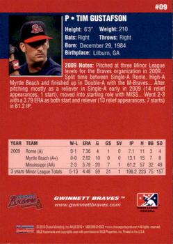 2010 Choice Gwinnett Braves #9 Tim Gustafson Back