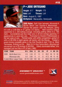 2010 Choice Gwinnett Braves #18 Jose Ortegano Back