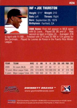 2010 Choice Gwinnett Braves #24 Joe Thurston Back