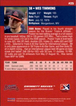 2010 Choice Gwinnett Braves #25 Wes Timmons Back