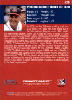 2010 Choice Gwinnett Braves #29 Derek Botelho Back