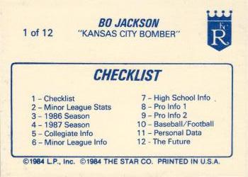1988 Star Bo Jackson #1 Bo Jackson Back