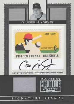 2005 Donruss Signature - Stamps Autograph Material Pro Ball #SST-2 Cal Ripken Jr. Front