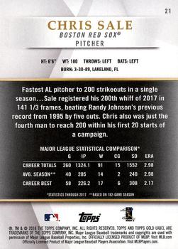 2018 Topps Gold Label - Class 2 #21 Chris Sale Back