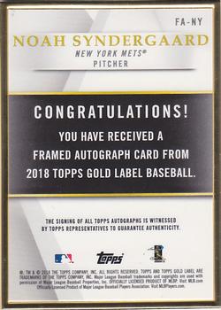 2018 Topps Gold Label - Framed Autograph Blue #FA-NY Noah Syndergaard Back