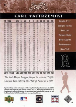 2005 Upper Deck Hall of Fame #11 Carl Yastrzemski Back