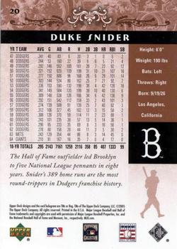 2005 Upper Deck Hall of Fame #20 Duke Snider Back