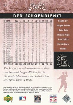 2005 Upper Deck Hall of Fame #61 Red Schoendienst Back