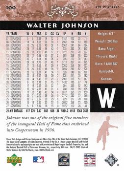 2005 Upper Deck Hall of Fame #100 Walter Johnson Back
