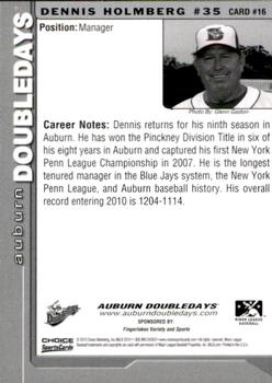 2010 Choice Auburn Doubledays #16 Dennis Holmberg Back