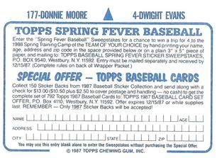 1987 Topps Stickers Hard Back Test Issue #4 / 177 Dwight Evans / Donnie Moore Back