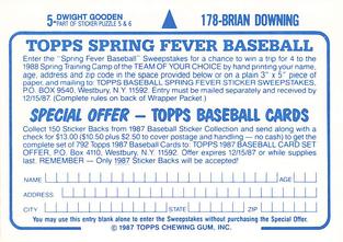 1987 Topps Stickers Hard Back Test Issue #5 / 178 Dwight Gooden / Brian Downing Back