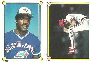 1987 Topps Stickers Hard Back Test Issue #11 / 186 Todd Worrell / Willie Upshaw Front