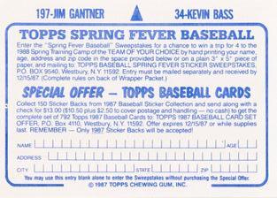1987 Topps Stickers Hard Back Test Issue #34 / 197 Kevin Bass / Jim Gantner Back