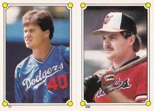 1987 Topps Stickers Hard Back Test Issue #71 / 232 Rick Honeycutt / Jim Traber Front