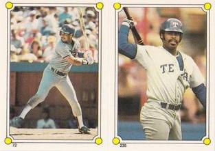 1987 Topps Stickers Hard Back Test Issue #72 / 235 Franklin Stubbs / Gary Ward Front