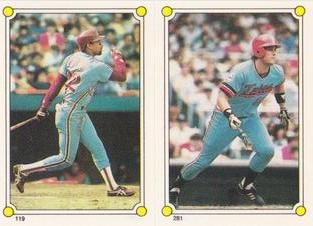 1987 Topps Stickers Hard Back Test Issue #119 / 281 Gary Redus / Kent Hrbek Front