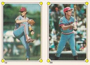 1987 Topps Stickers Hard Back Test Issue #122 / 283 Don Carman / Greg Gagne Front