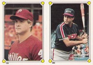 1987 Topps Stickers Hard Back Test Issue #123 / 285 Bruce Ruffin / Ron Hassey Front