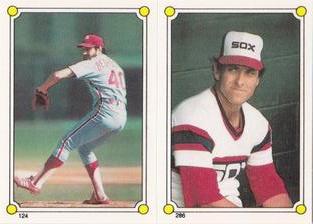 1987 Topps Stickers Hard Back Test Issue #124 / 286 Steve Bedrosian / Floyd Bannister Front