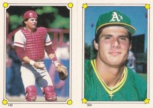 1987 Topps Stickers Hard Back Test Issue #142 / 304 Bo Diaz / Jose Canseco Front