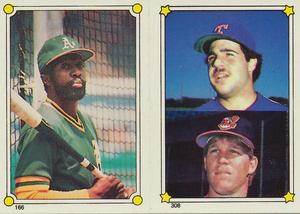 1987 Topps Stickers Hard Back Test Issue #166 / 308 Alfredo Griffin / Pete Incaviglia / Cory Snyder Front