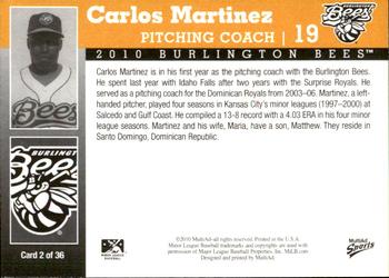 2010 MultiAd Burlington Bees #2 Carlos Martinez Back